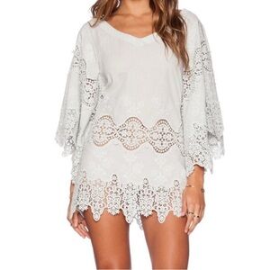 Anthropologie White Lace Flutter Sleeve Top